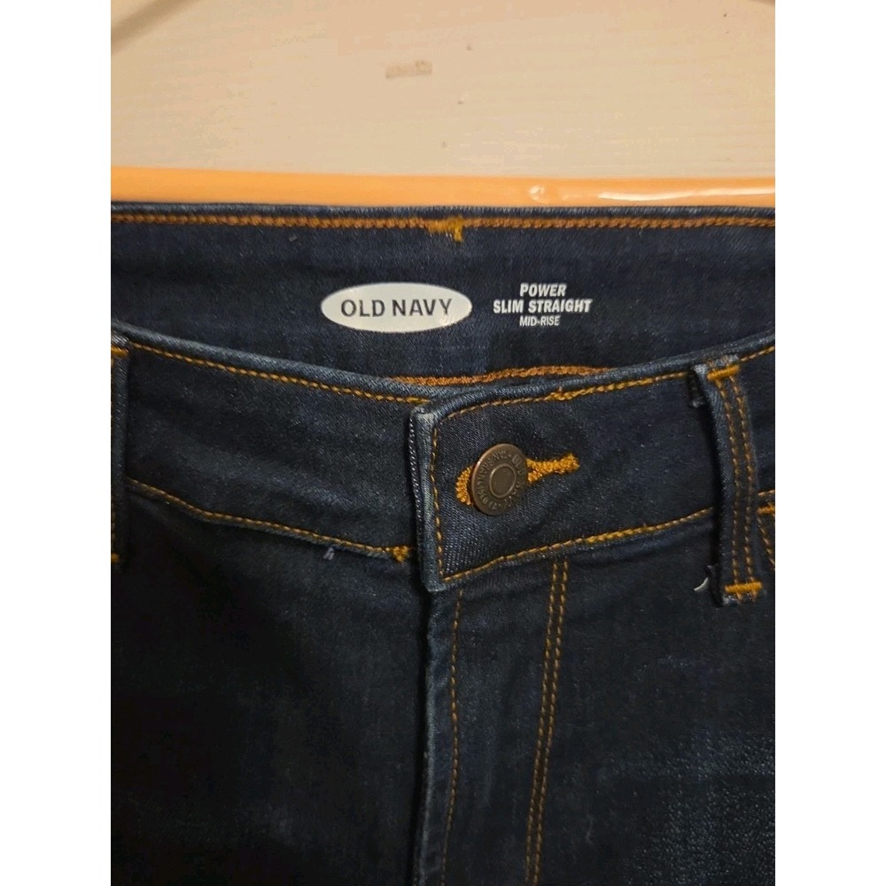 Old Navy Womens Power Slim Straight Mid Rise Dark Wash Blue Jeans 8 Short - Picture 3 of 5